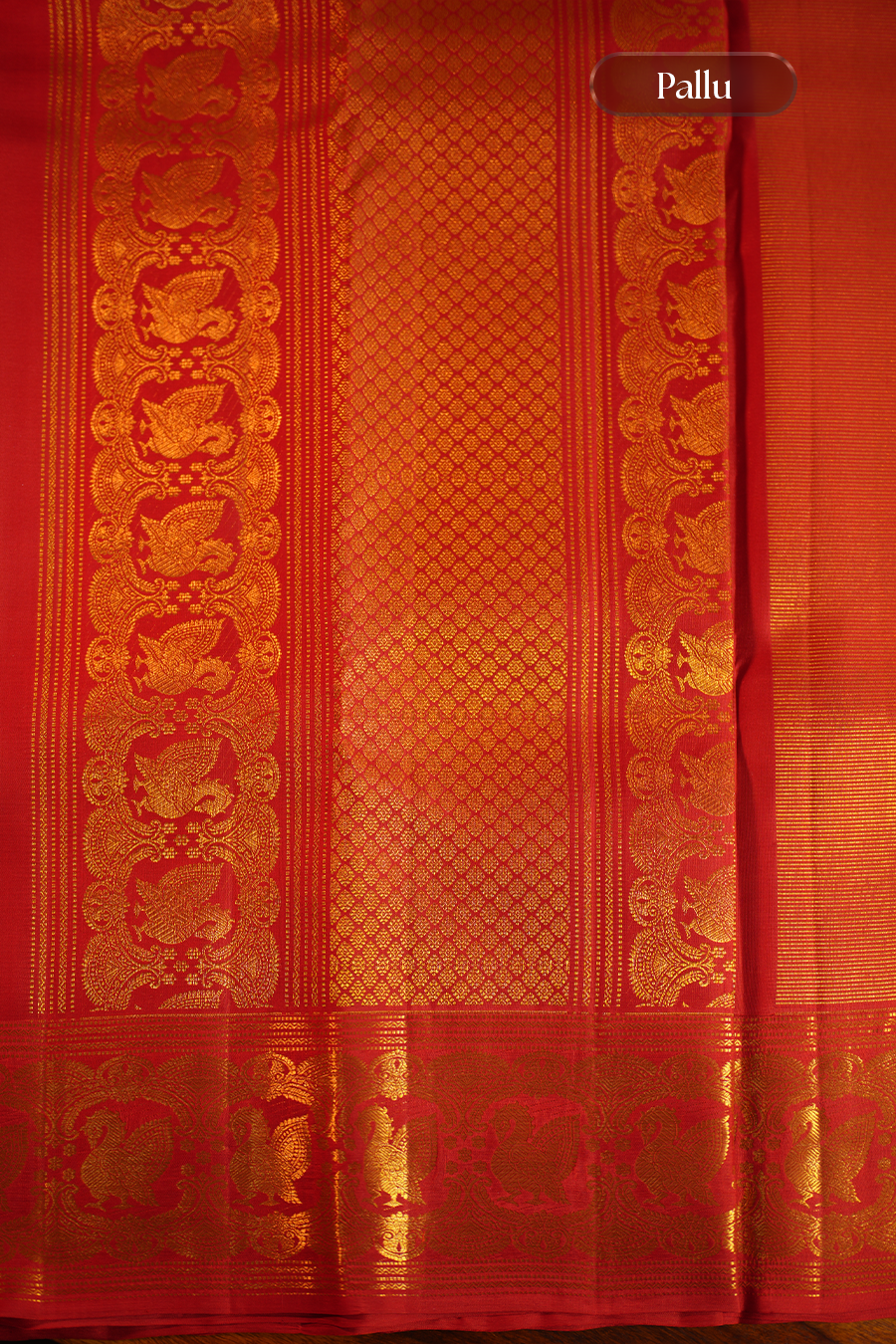 Brick Red Pure Kanjivaram Silk Saree — view 4