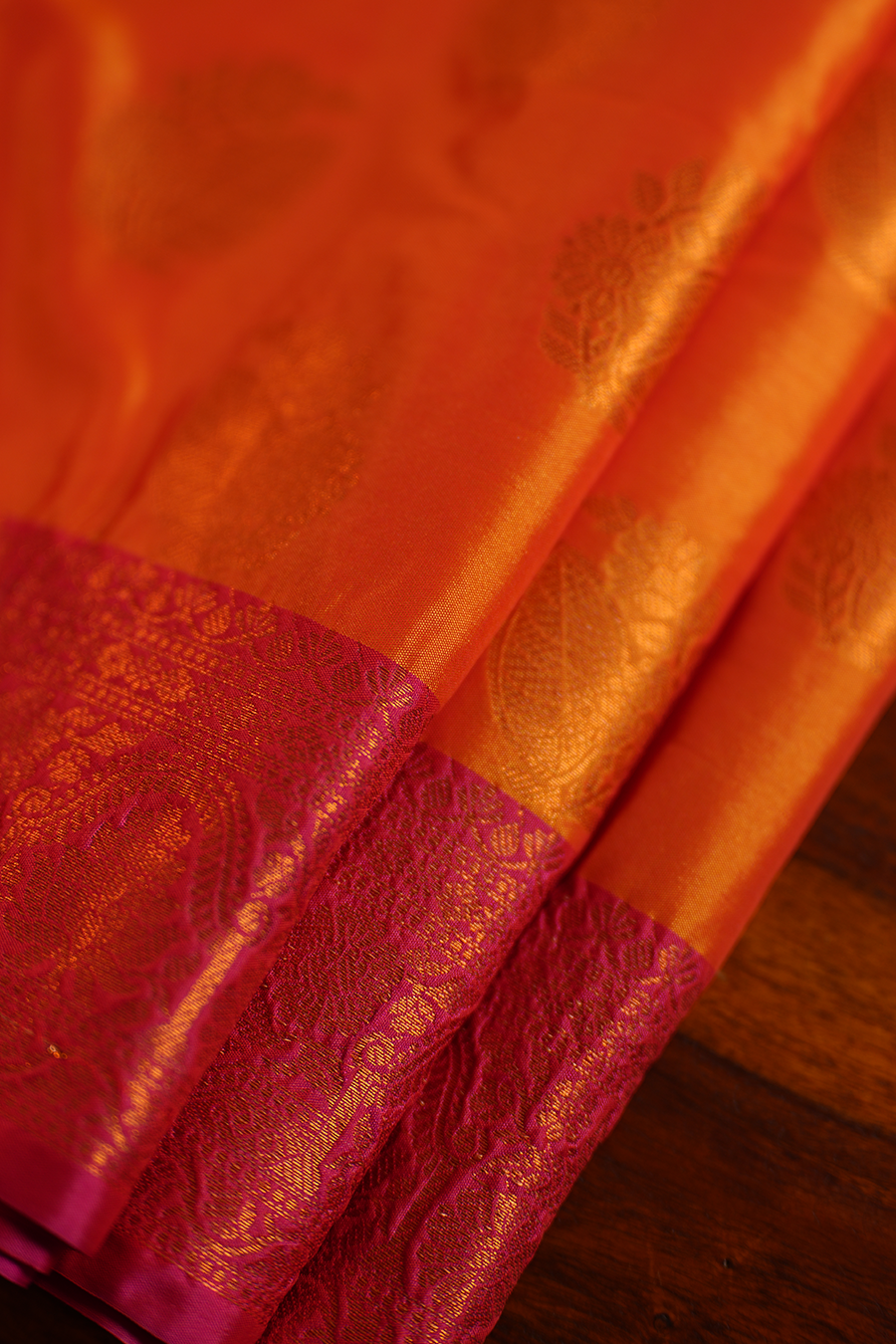 Orange Katan Silk Banarasi Saree — view 4