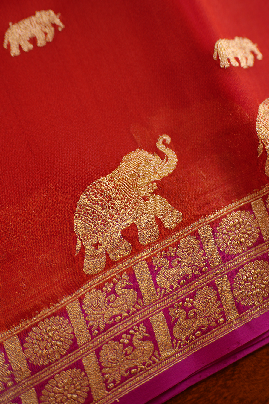 Classic Red Pure Organza Silk Saree — view 3