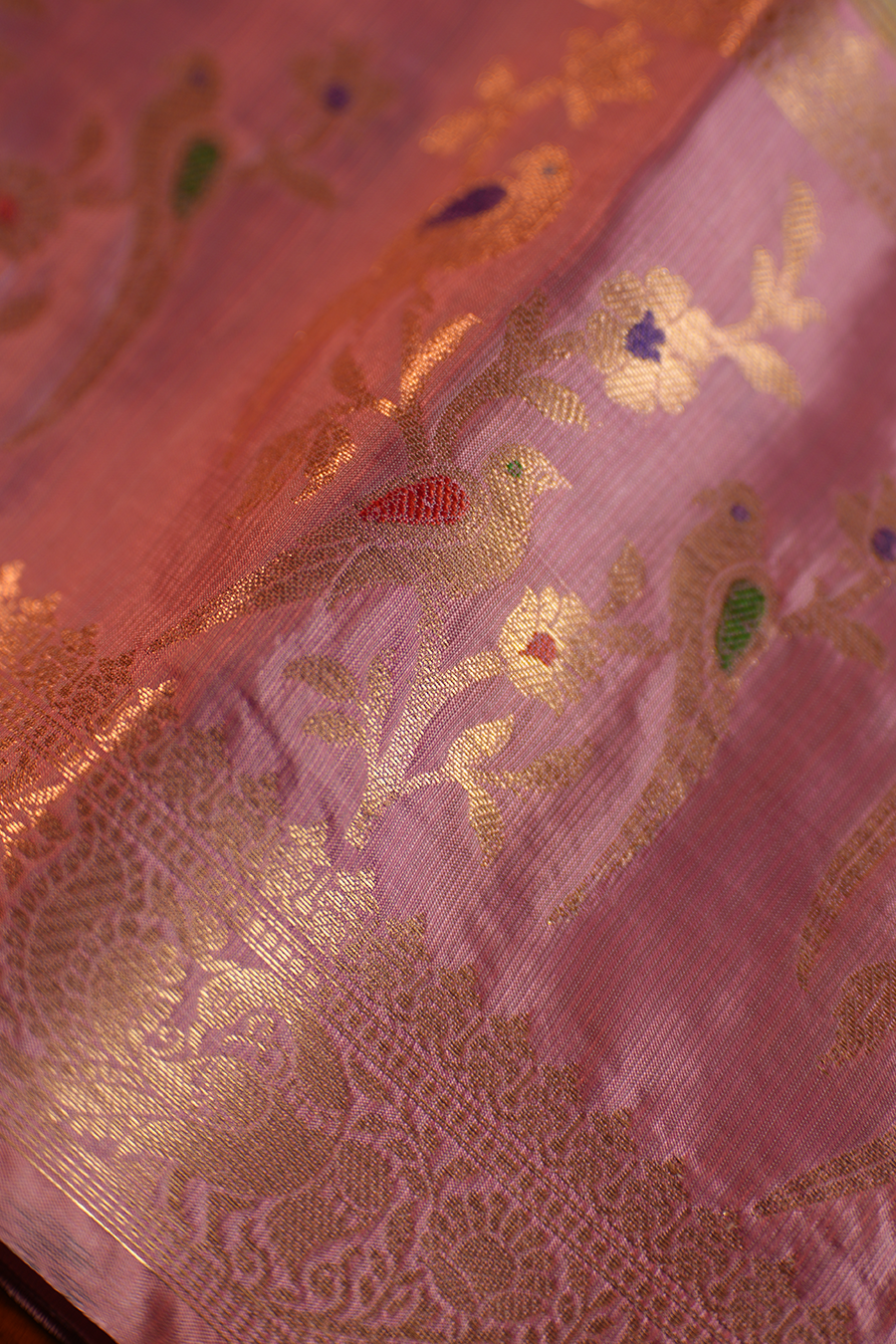 Pista Green Manipuri Kota Saree - Birds & Flowers — view 4