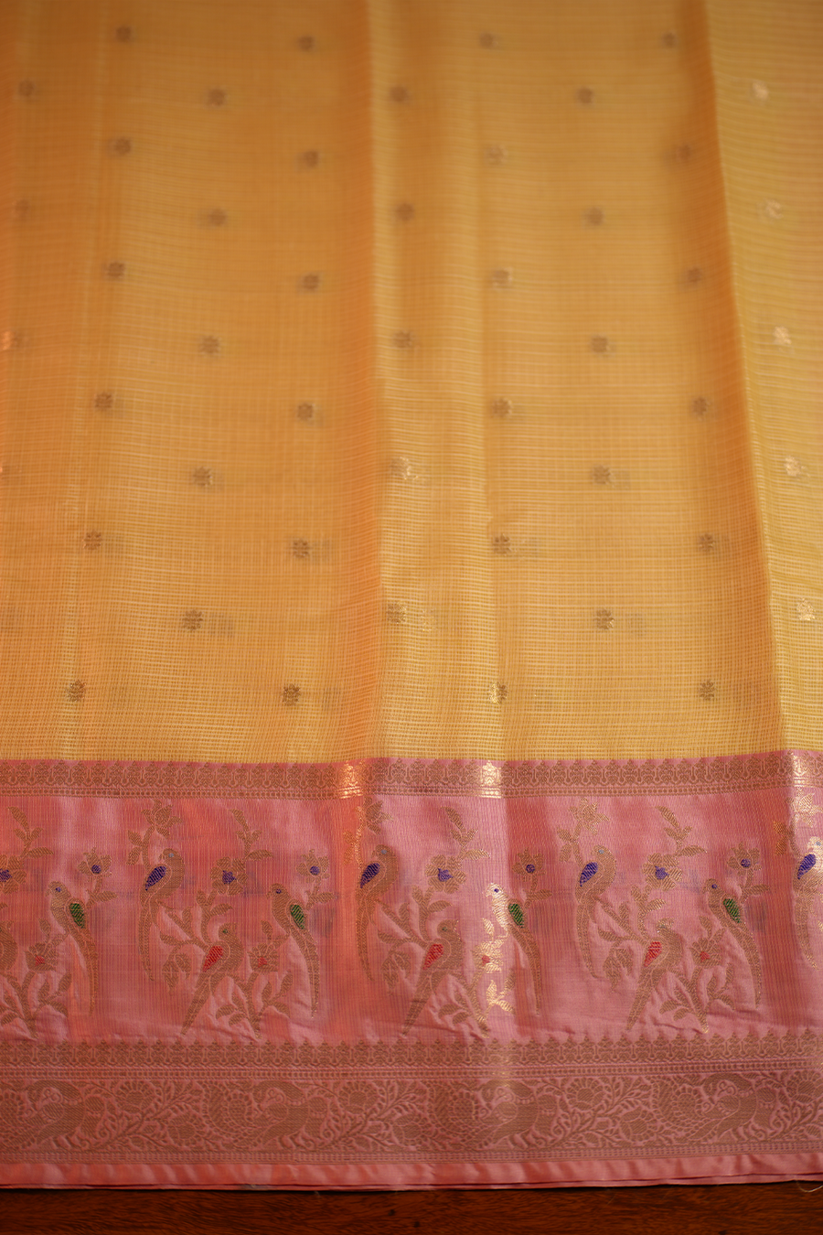Yellow Manipuri Kota Saree – Birds & Flowers — view 4