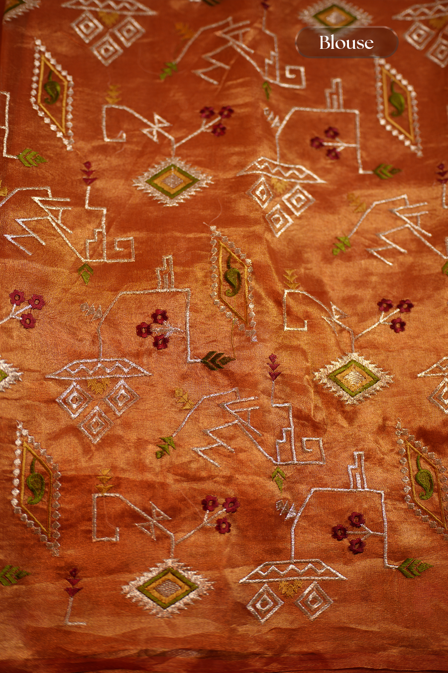 Copper Orange Pure Tissue Silk Saree — view 5