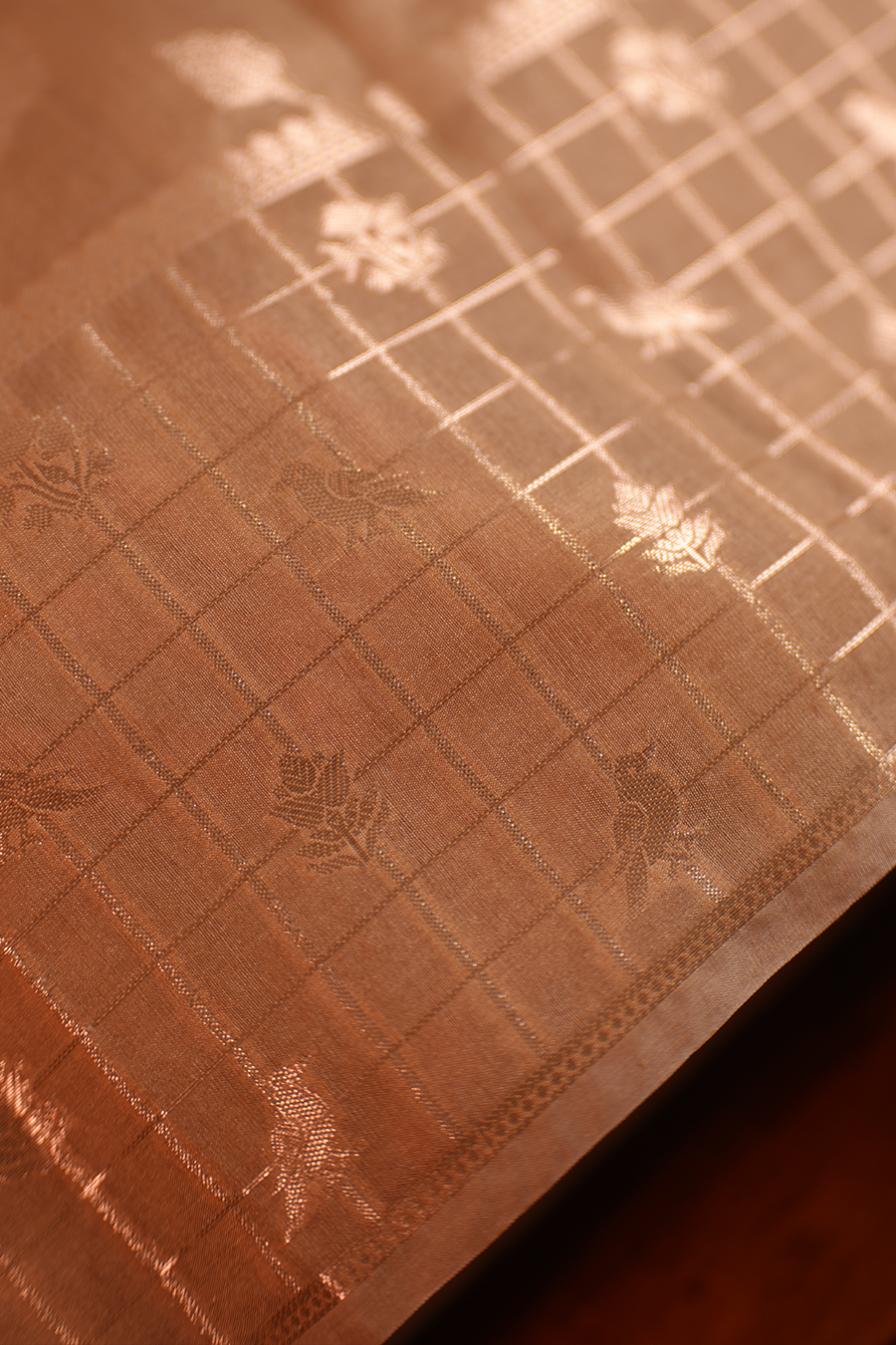 Champagne Beige Tussar Silk Saree — view 4