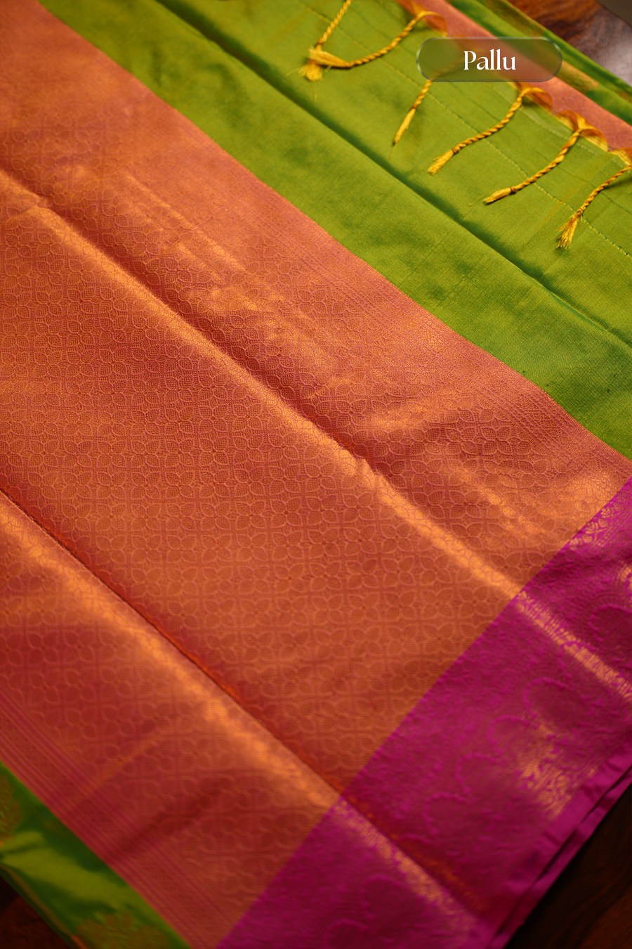 Parrot Green Katan Silk Banarasi Saree — view 5