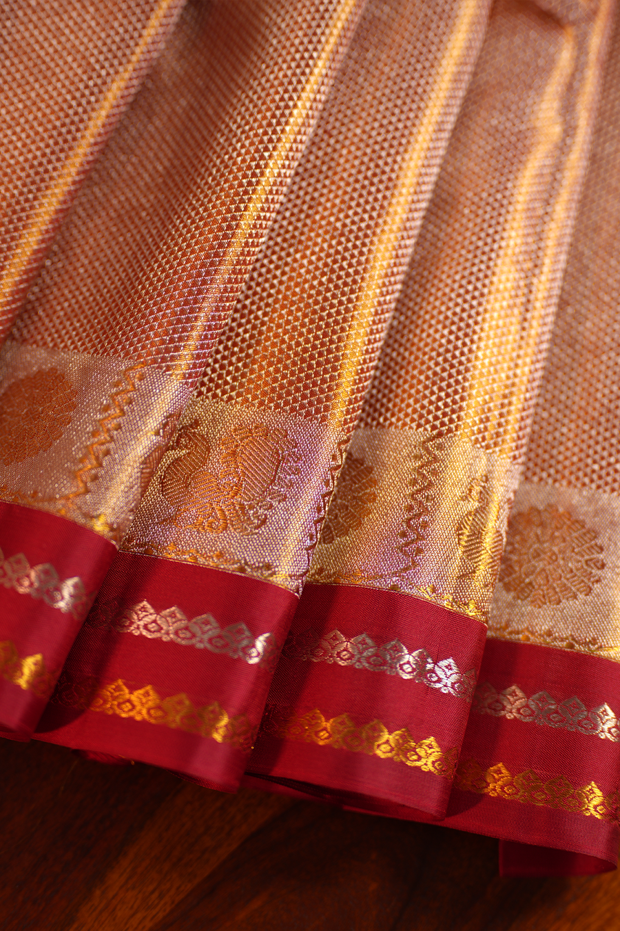 Ruby Red Pure Tissue Kanjivaram Silk Saree — view 2
