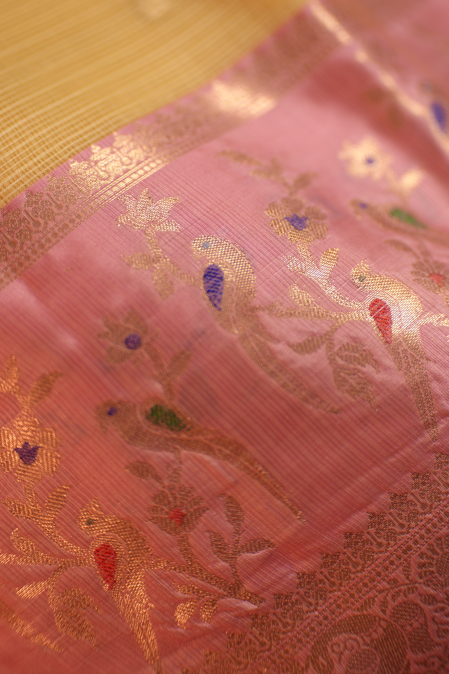 Yellow Manipuri Kota Saree – Birds & Flowers — view 5