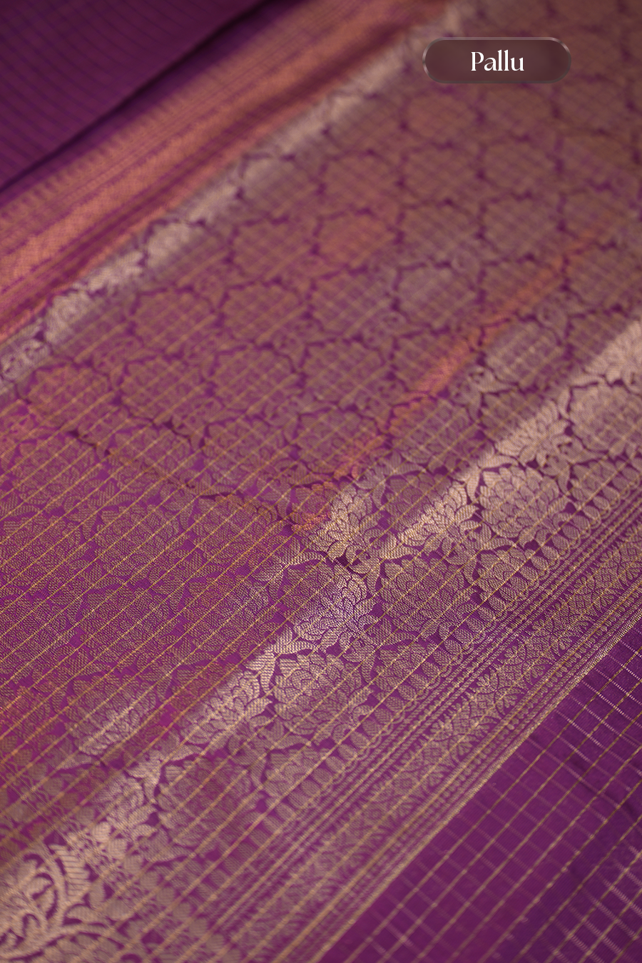 Purple Checks Chiniya Silk Banarasi Saree — view 6