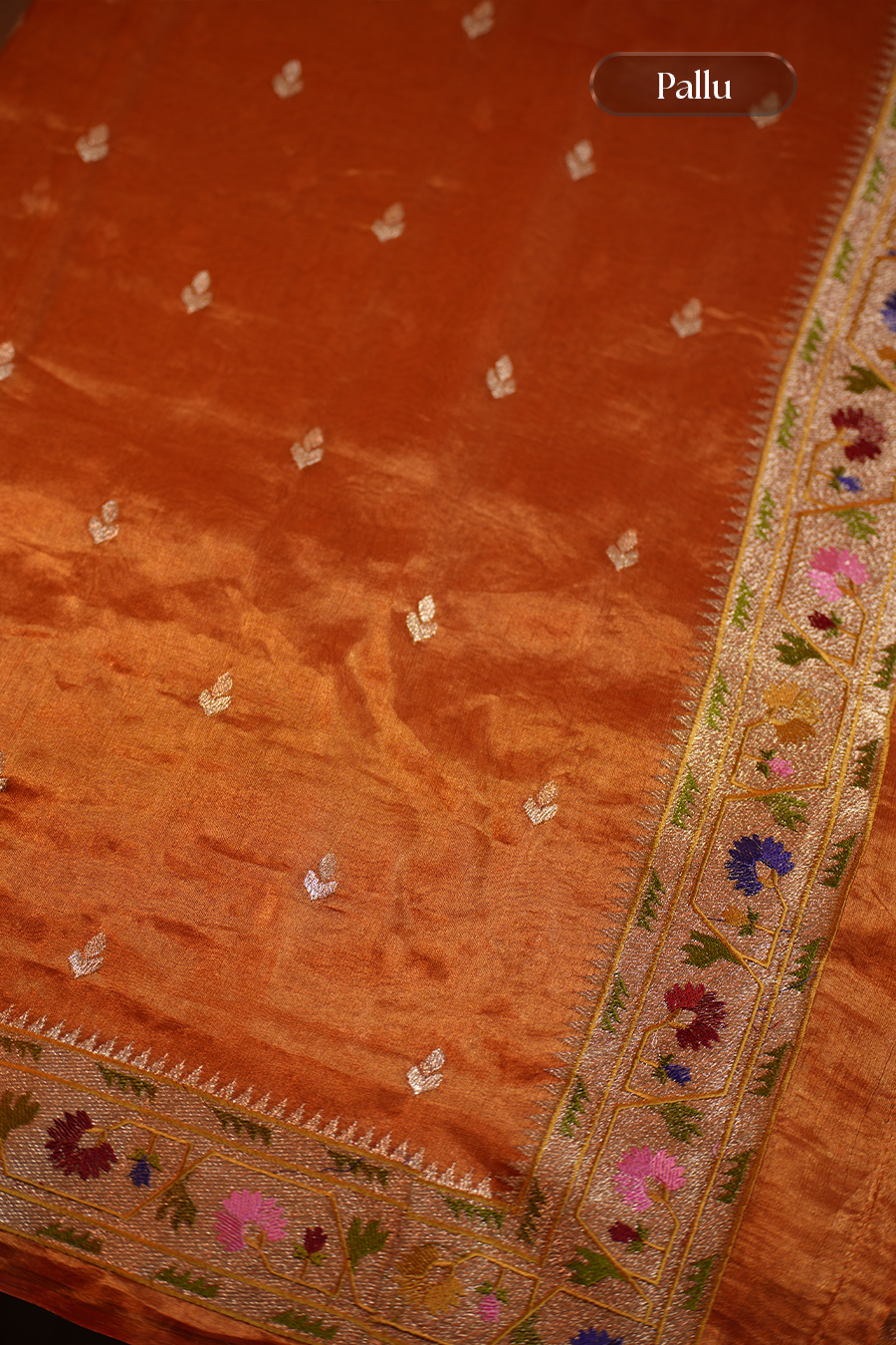 Copper Orange Pure Tissue Silk Saree — view 6