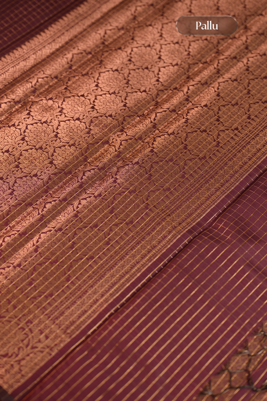 Brown Checks Chiniya Silk Banarasi Saree — view 5