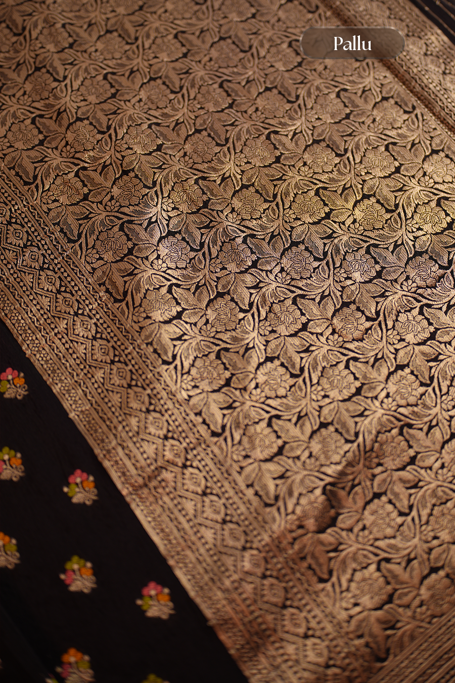Black Floral Butta Chiniya Silk Saree — view 5
