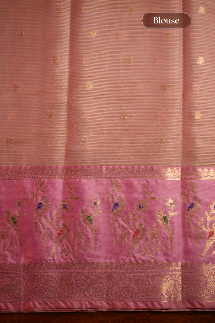 Pista Green Manipuri Kota Saree - Birds & Flowers — view 5