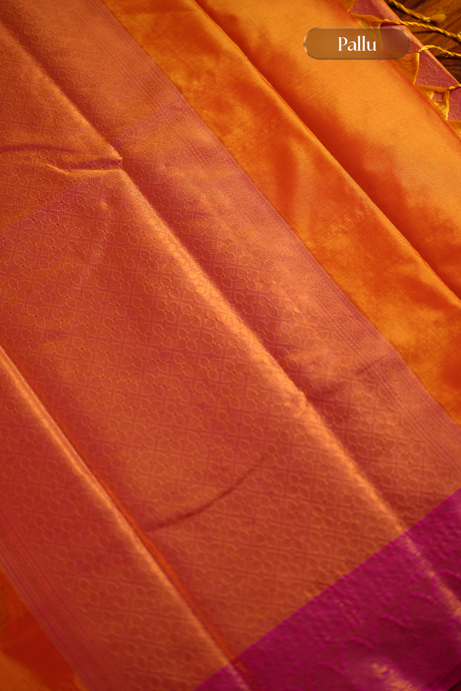 Orange Katan Silk Banarasi Saree — view 5