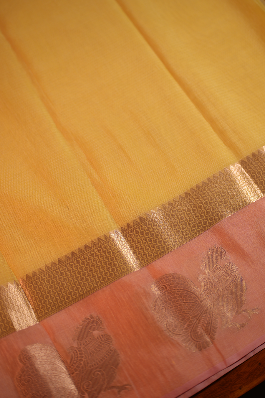 Yellow Manipuri Kota Saree – Peacock Motif — view 5