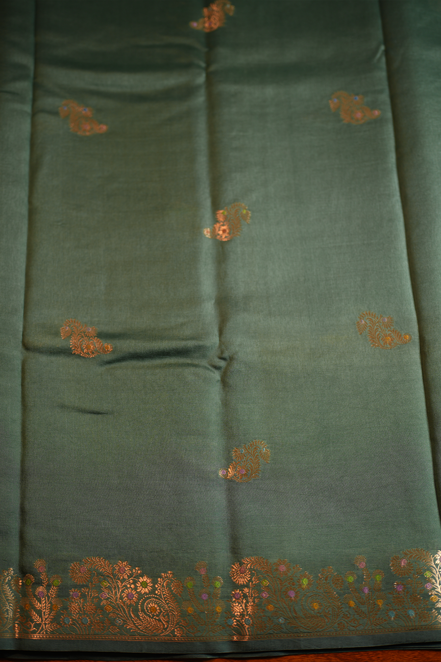Deep Teal Green Chiniya Silk Saree