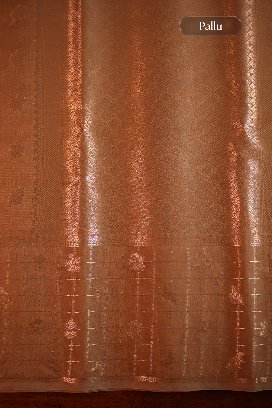 Champagne Beige Tussar Silk Saree — view 5