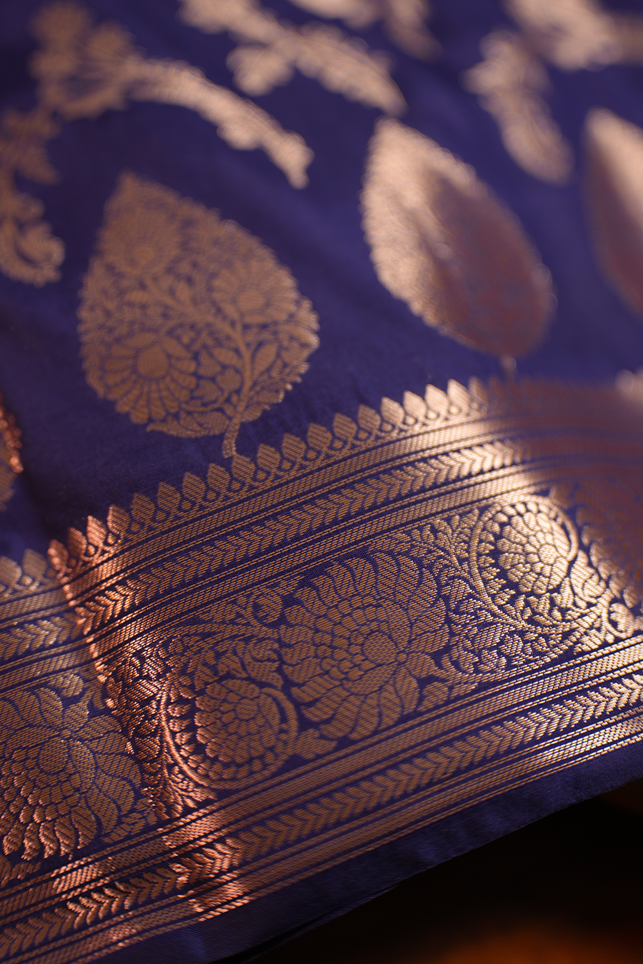 Deep Blue Katan Silk Banarasi Saree — view 5