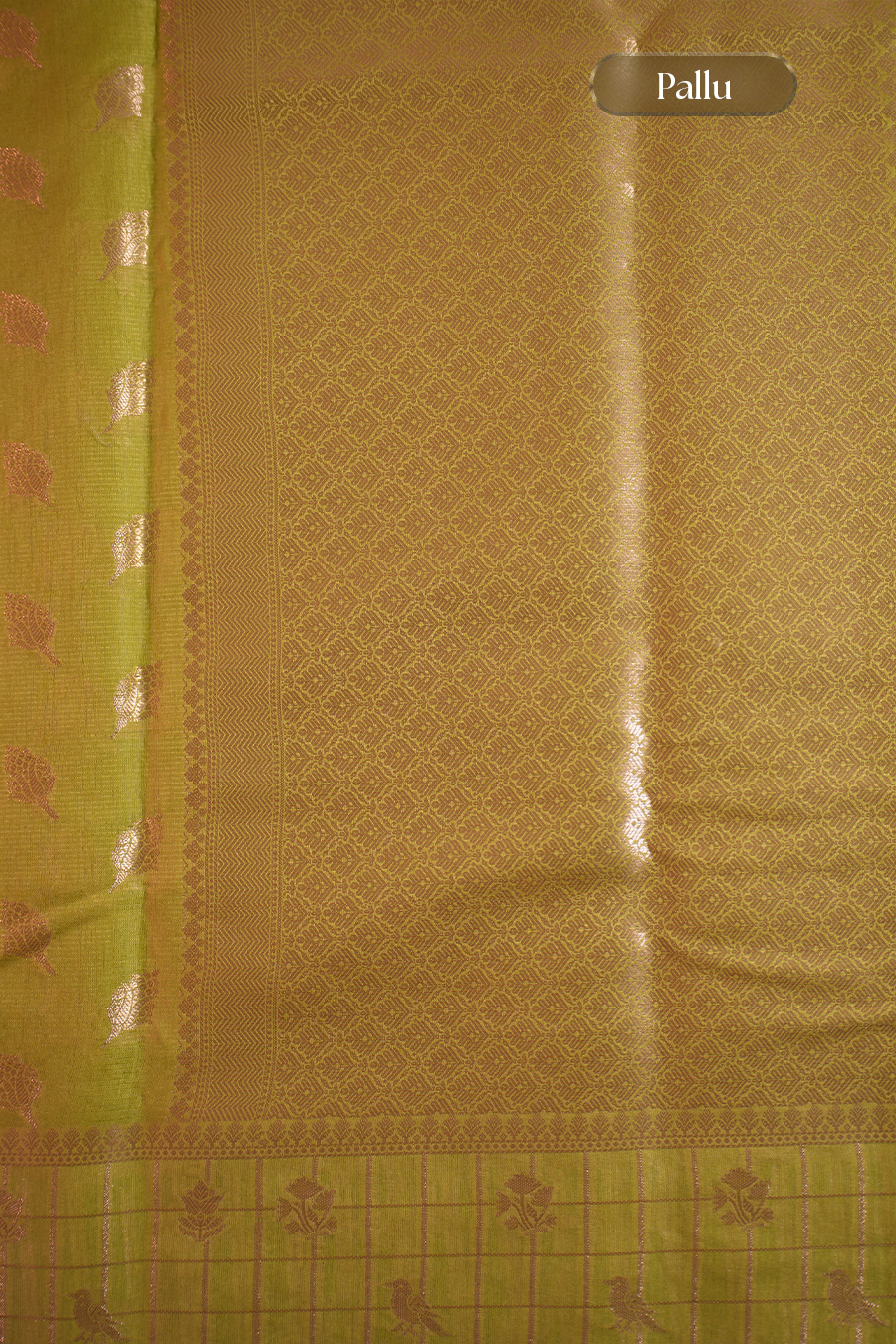 Pistachio Green Tussar Silk Saree — view 5