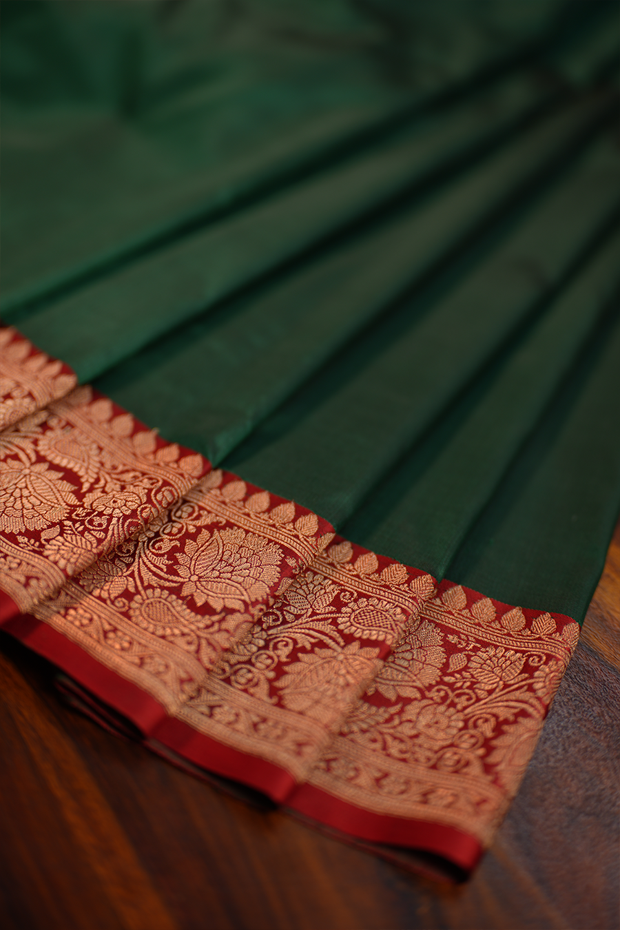 Emerald Green Pure Katan Silk Banarasi Saree — view 5