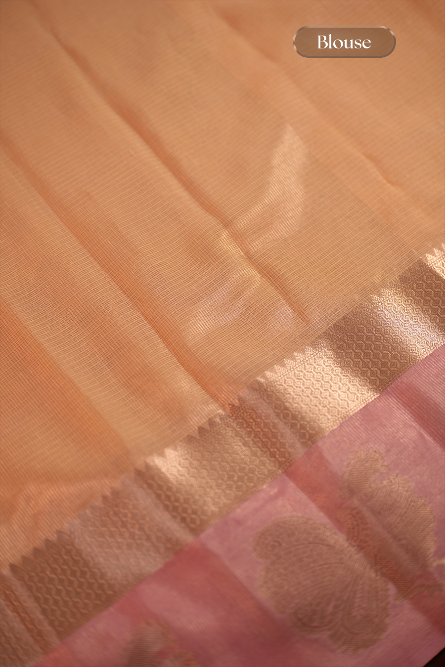 Peach Orange Manipuri Kota Saree – Peacock Motif — view 6