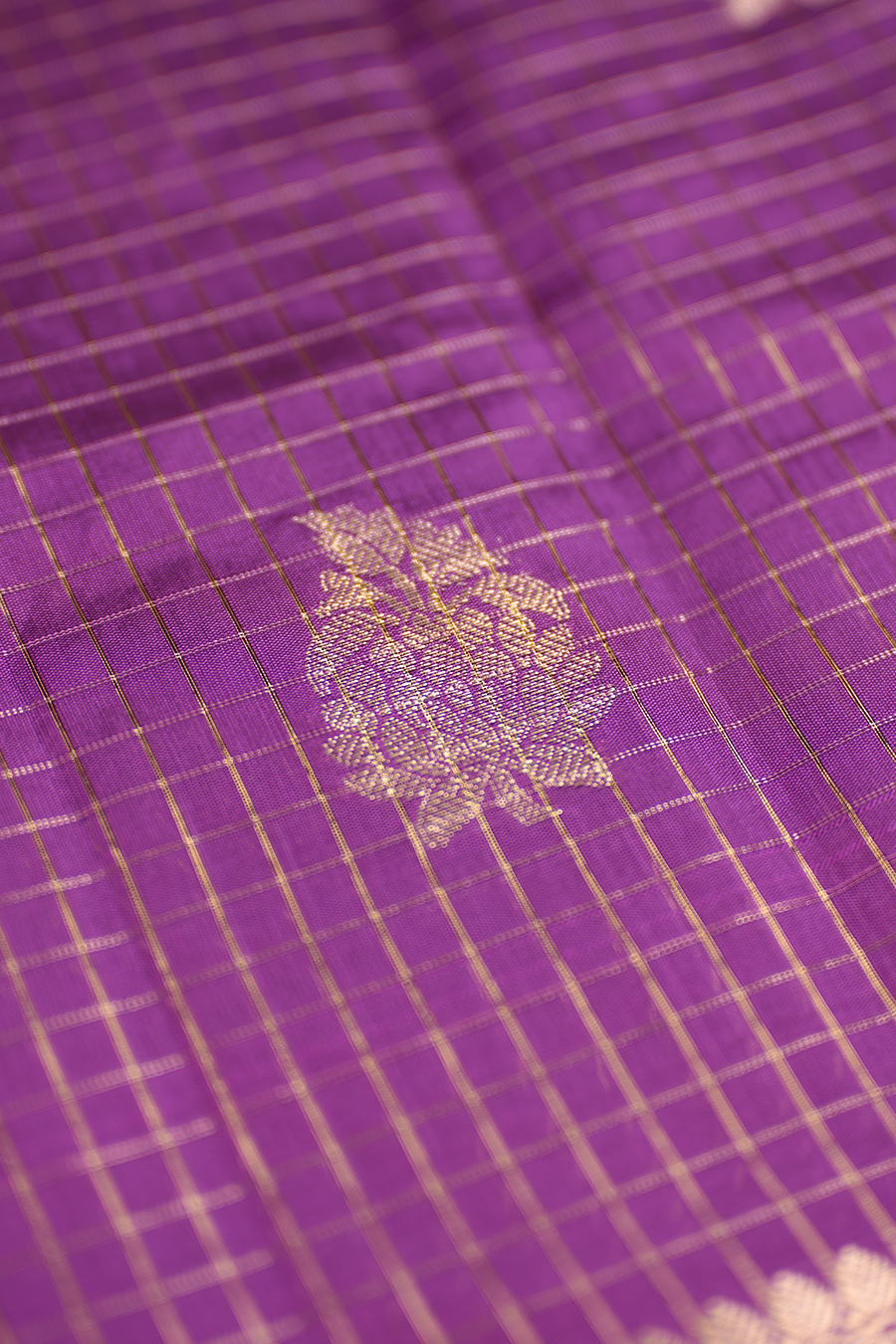 Purple Checks Chiniya Silk Banarasi Saree — view 3
