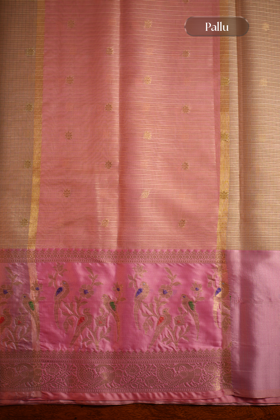 Pista Green Manipuri Kota Saree - Birds & Flowers — view 6