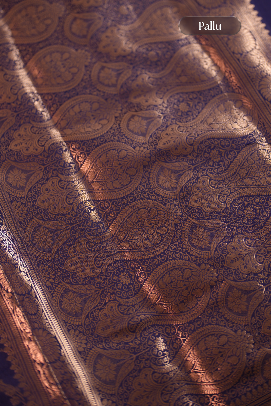 Deep Blue Katan Silk Banarasi Saree — view 6