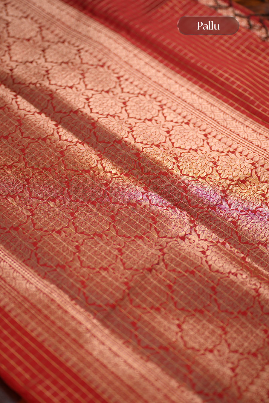 Red Checks Chiniya Silk Banarasi Saree — view 6