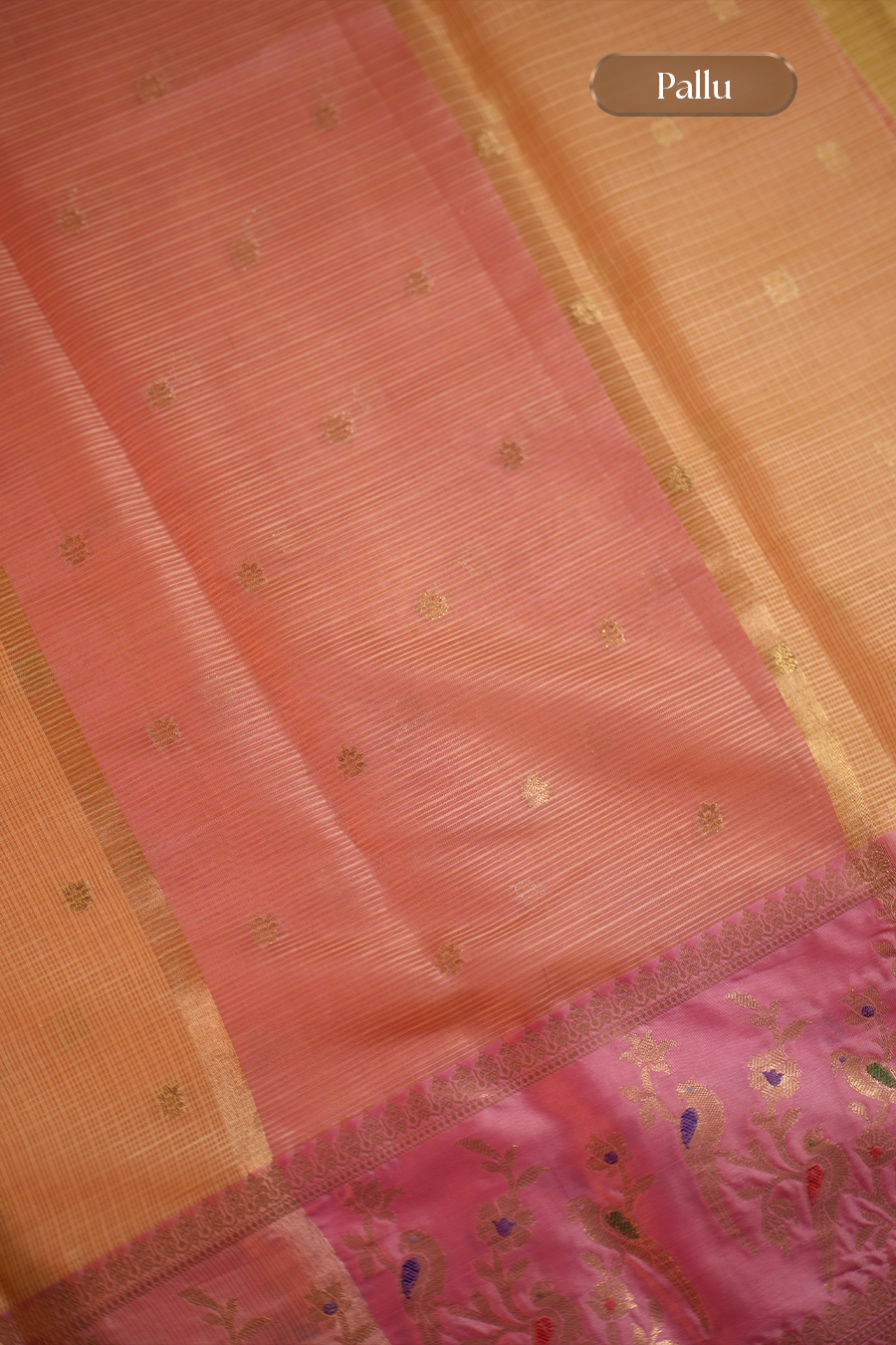 Yellow Manipuri Kota Saree – Birds & Flowers — view 6