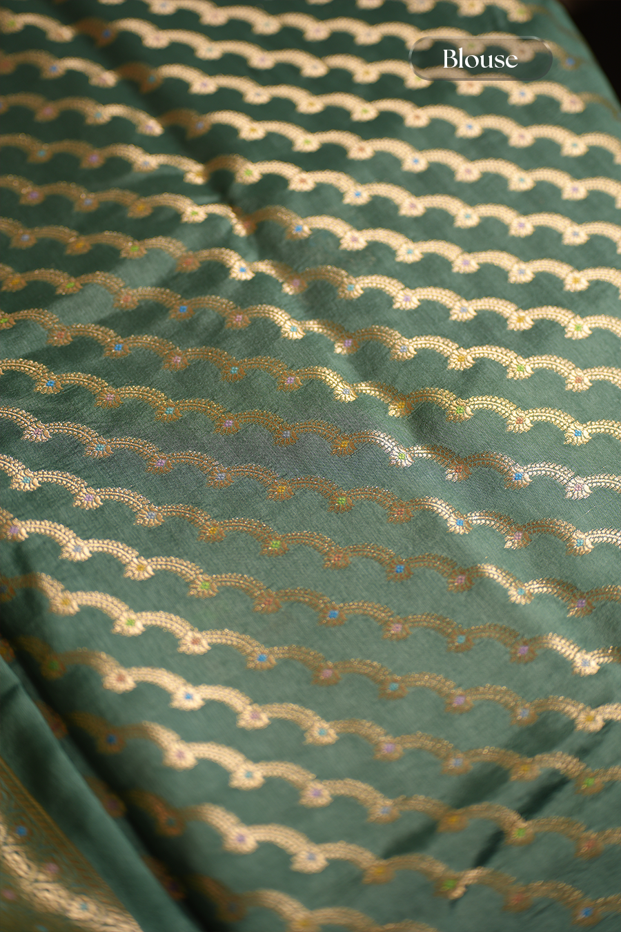 Deep Teal Green Chiniya Silk Saree