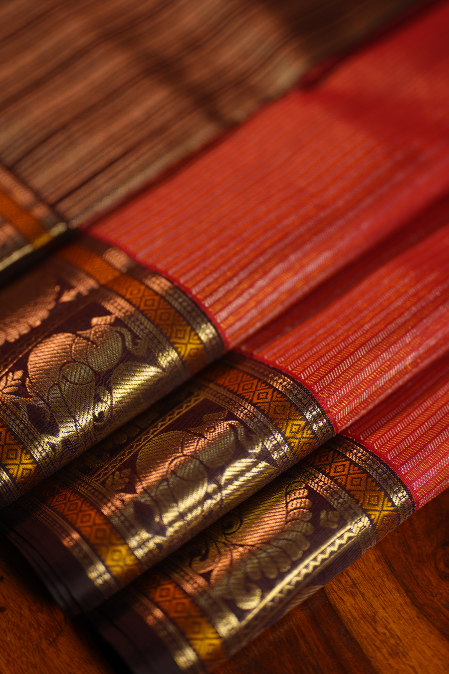 Crimson Red Pure Kanjivaram Silk Saree — view 6