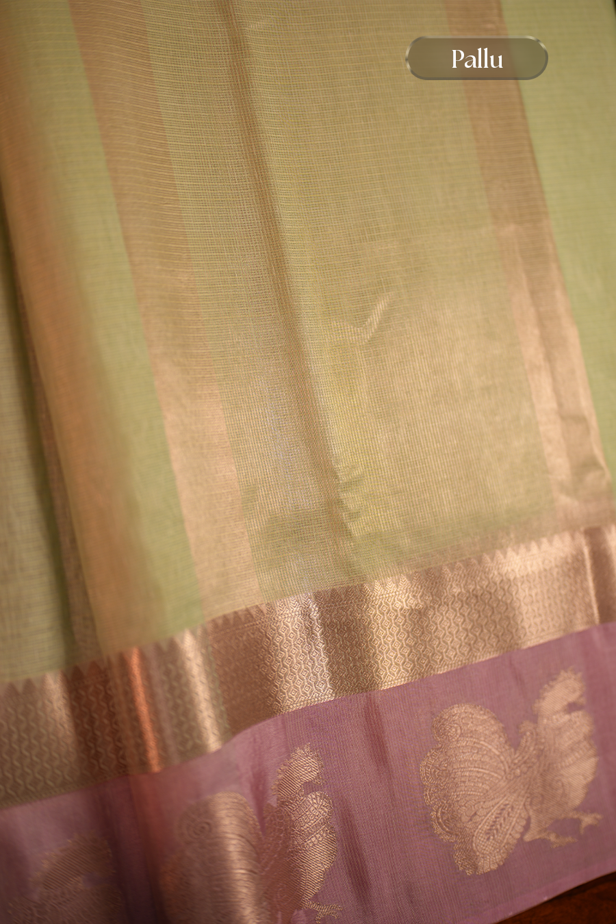 Pista Green Manipuri Kota Saree – Peacock Motif — view 6