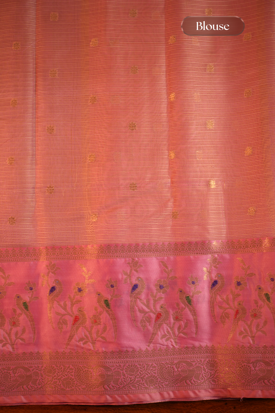 Pink Manipuri Kota Saree – Birds & Flowers — view 6
