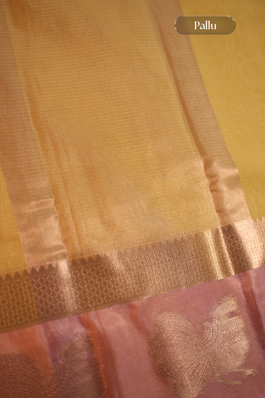 Yellow Manipuri Kota Saree – Peacock Motif — view 6