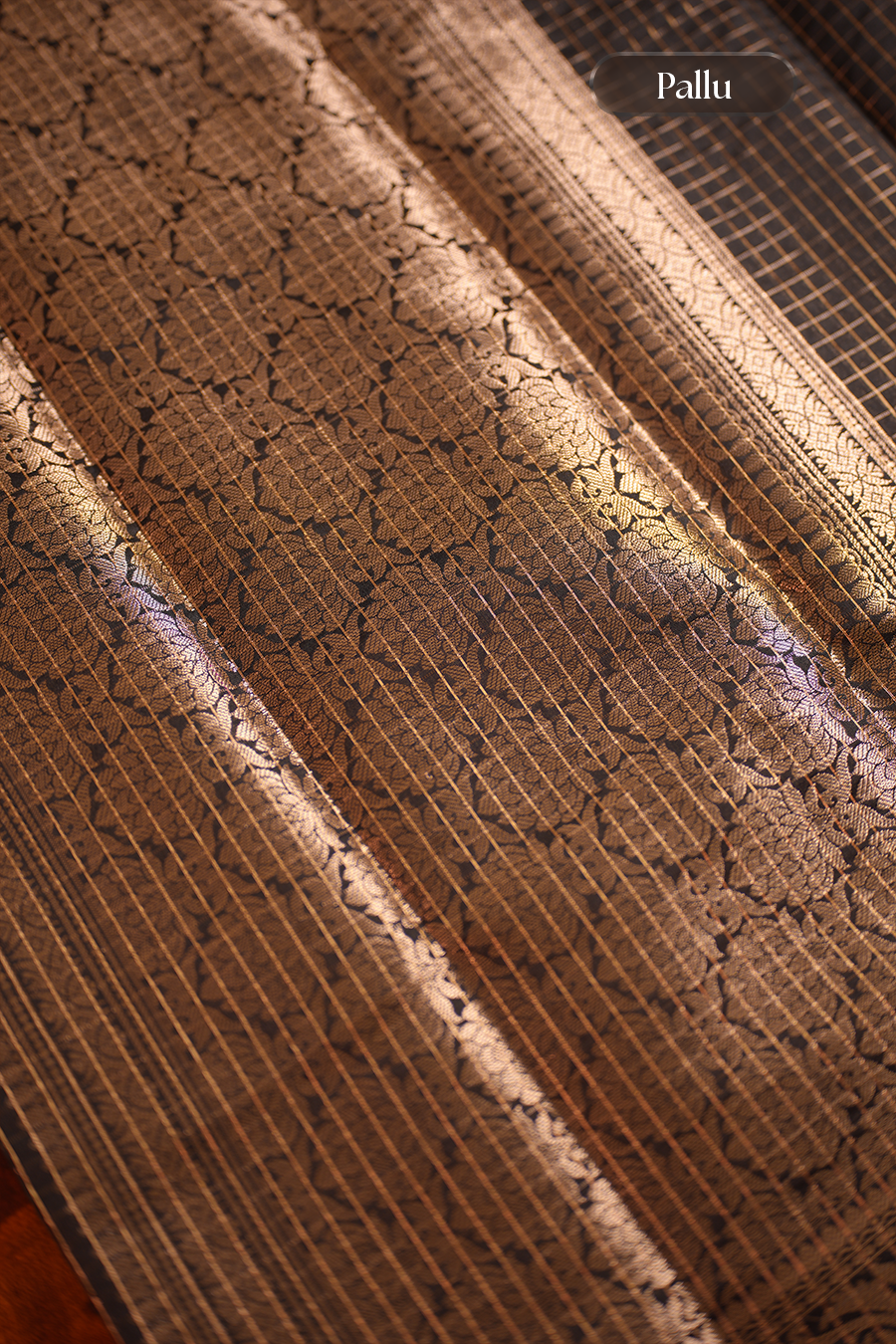 Black Checks Chiniya Silk Banarasi Saree — view 6