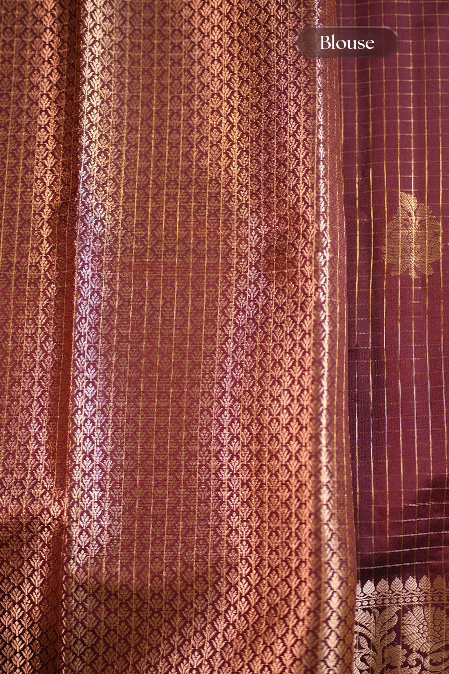 Brown Checks Chiniya Silk Banarasi Saree — view 6