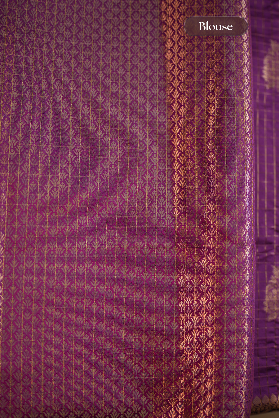 Purple Checks Chiniya Silk Banarasi Saree — view 7