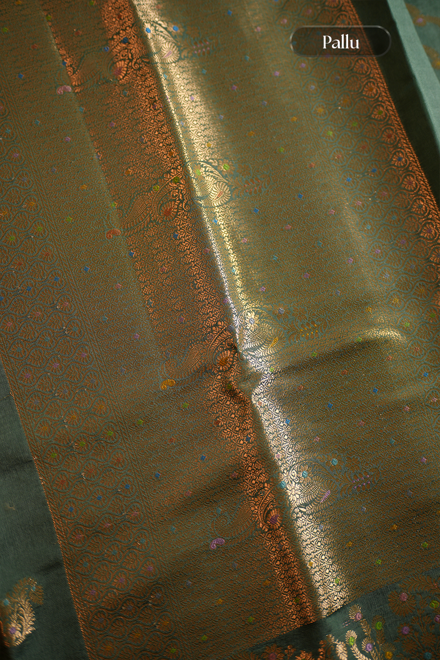 Deep Teal Green Chiniya Silk Saree