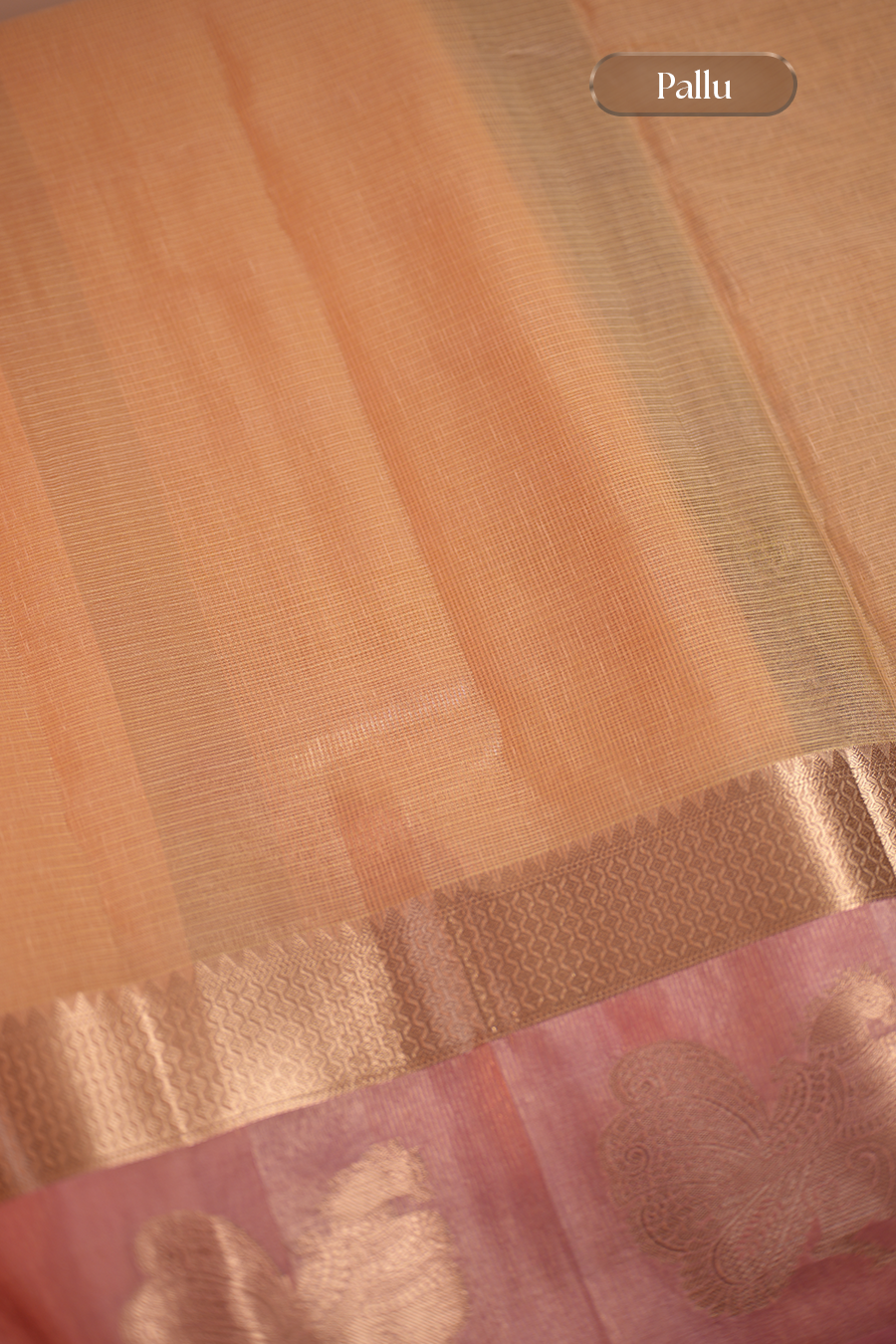 Peach Orange Manipuri Kota Saree – Peacock Motif — view 7